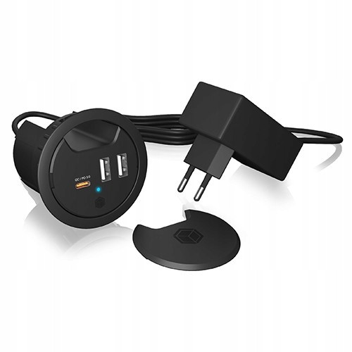 IB-HUB1407 3 Port nabíječka k psacímu stolu, 2x Usb-a, 1x Usb-c, otvor 60mm IcyB