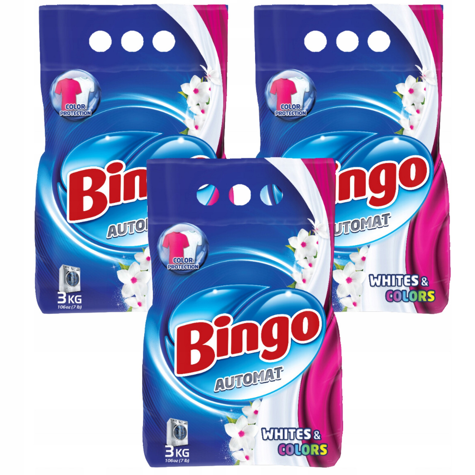 Prášek na bílé prádlo a barvy univerzální Bingo Matic 3kg 3 kusy