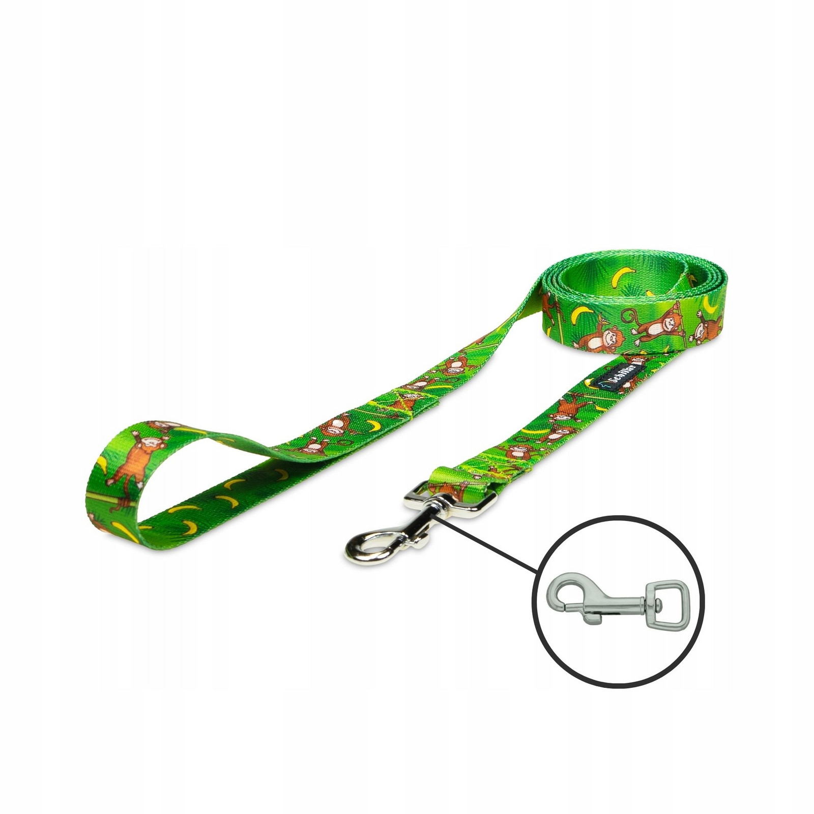 Vodítko městské pro malého mikro psa zelené opičky banány 150cm 15mm xxs xs