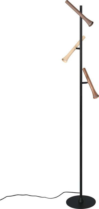 Černá LED stojací lampa s kovovým stínidlem (výška 150 cm) Fiato – Trio