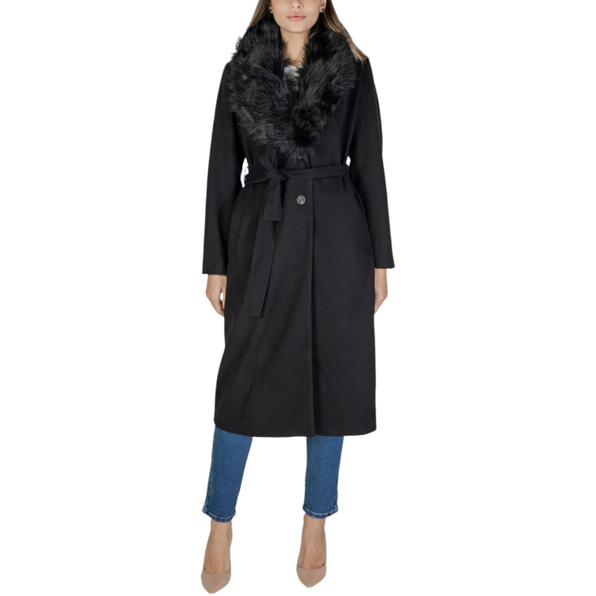 Vila  VIMETIL L/S LONG COLLAR COAT/KA 14104936  Černá