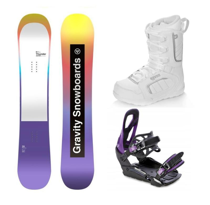 Gravity Thunder Jr snowboard + Raven S230 Black/violet vázání + Raven Pearl white boty