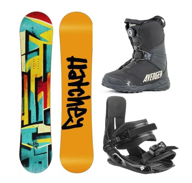 Hatchey City juniorský snowboard + Hatchey Tactic Junior vázání + Beany Avenger BS