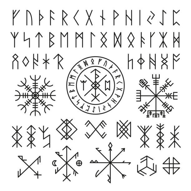 LadadikArt Ilustrace Futhark viking norse. Runic design icons,, LadadikArt, 40 × 40 cm