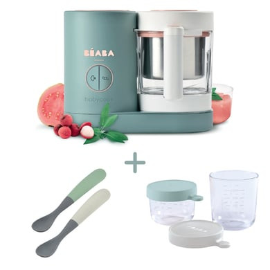 Babycook BEABAÂ® Food processor Eucalyptus se dvÄ›ma sklenÄ›nĂ˝mi porcemi a dÄ›tskou lĹľiÄŤkou v sadÄ› 2 kusĹŻ