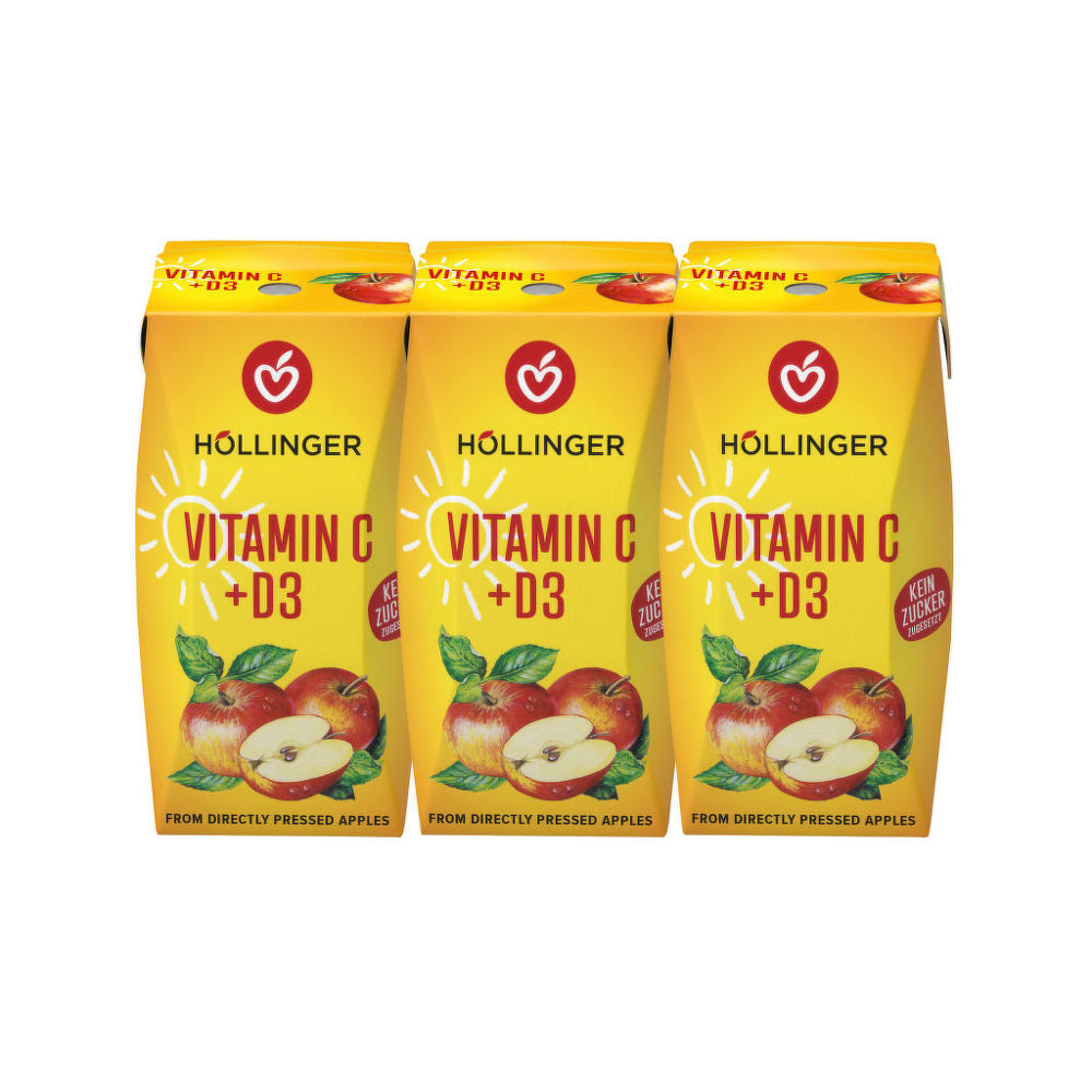 Nektar jablko s obsahem vitaminu C a D3 3x200 ml   HOLLINGER