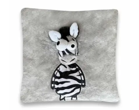 Dětský plyšový polštář 3D zebra 25x25 cm, šedý