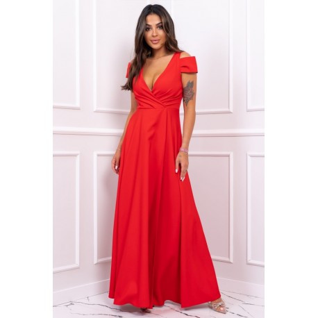 Dámské dlouhé společenské šaty GALLA červené, Velikost 38, Barva Červená BOSCA FASHION 0030054