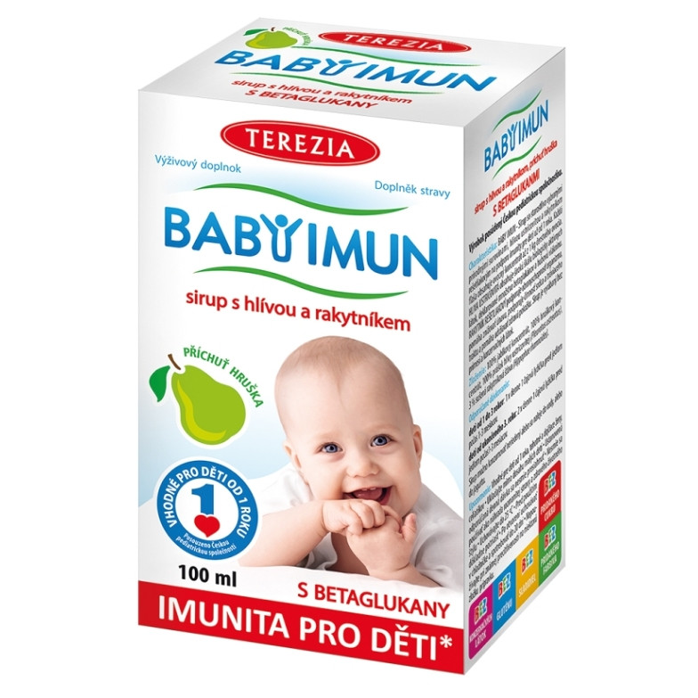 TEREZIA BABY IMUN Sirup s hlívou a rakytníkem příchuť hruška 100 ml, poškozený obal