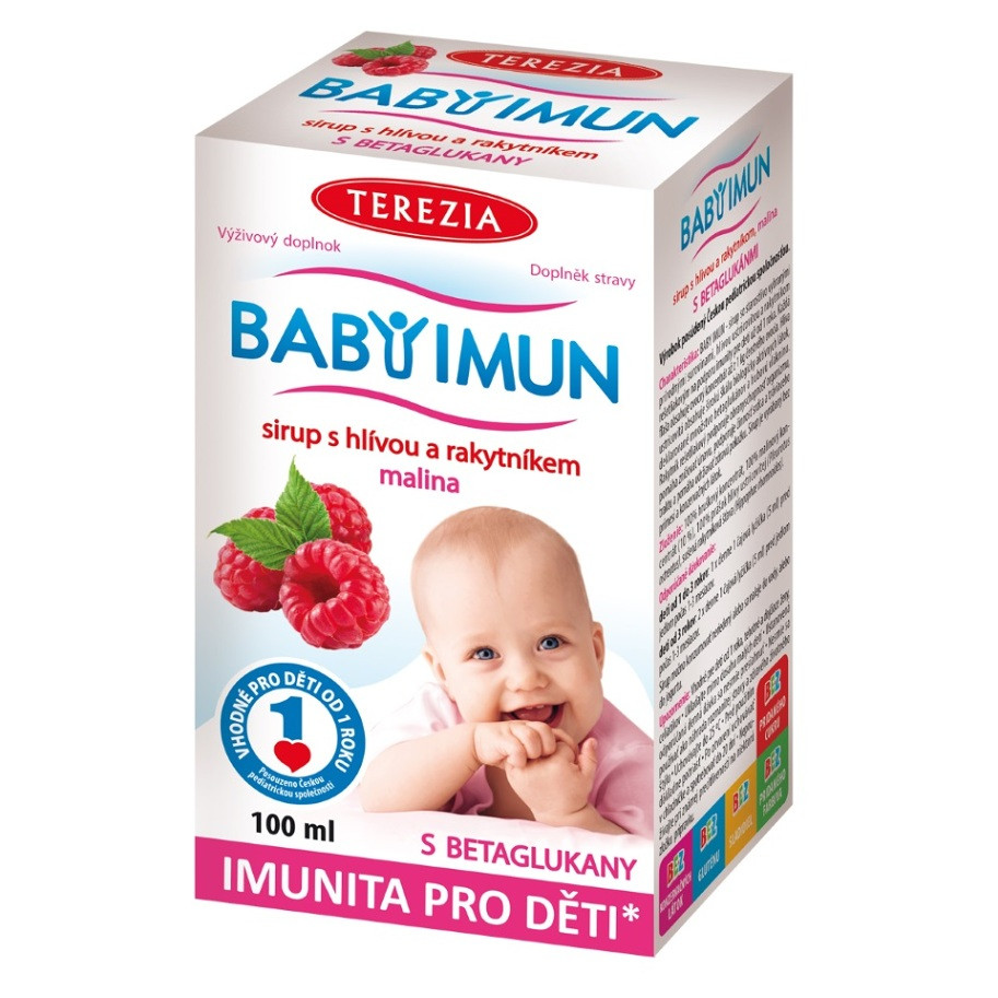 TEREZIA BABY IMUN Sirup s hlívou a rakytníkem příchuť malina 100 ml, poškozený obal