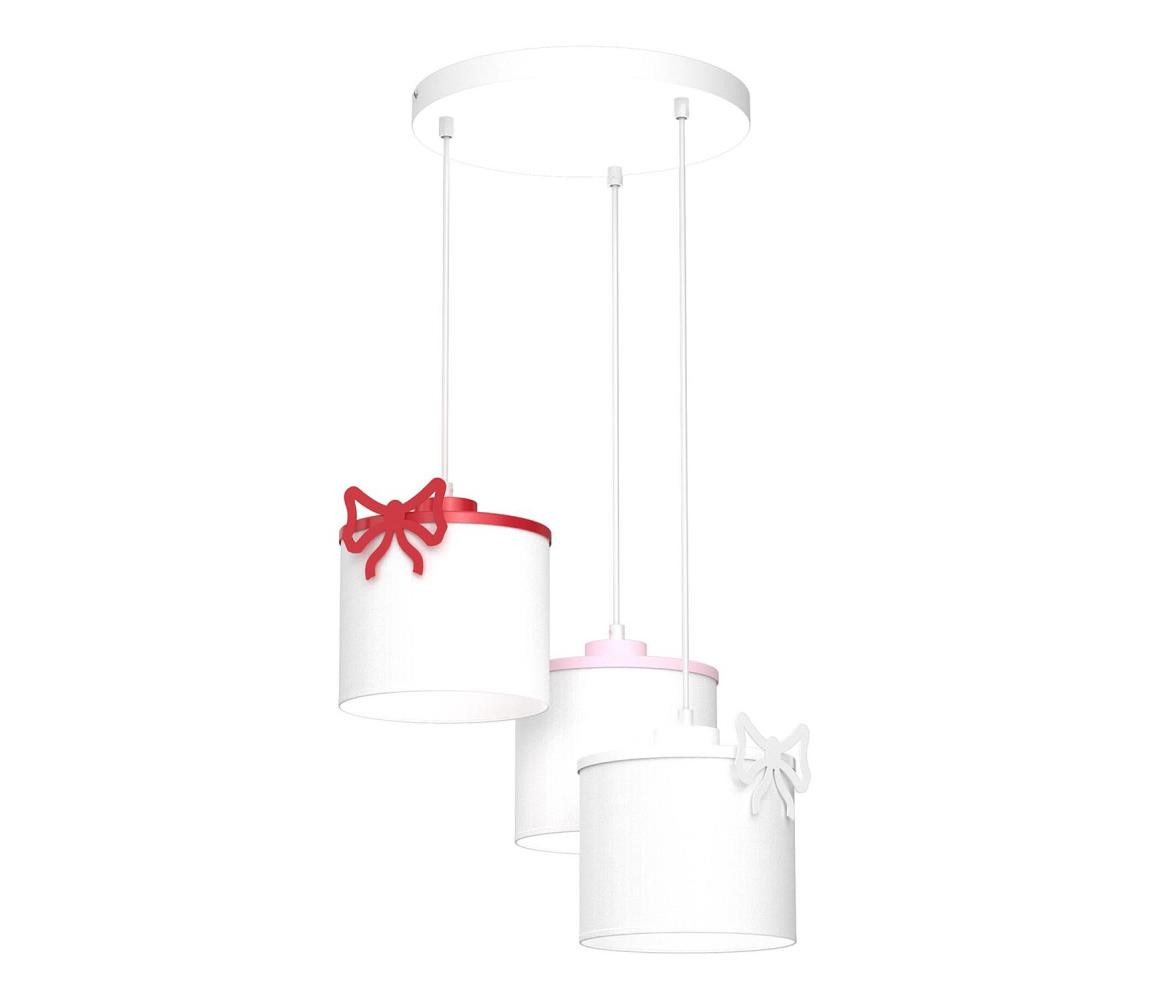 Dětský lustr na lanku SWEET 3xE27/15W/230V bílá/růžová/červená/mašle