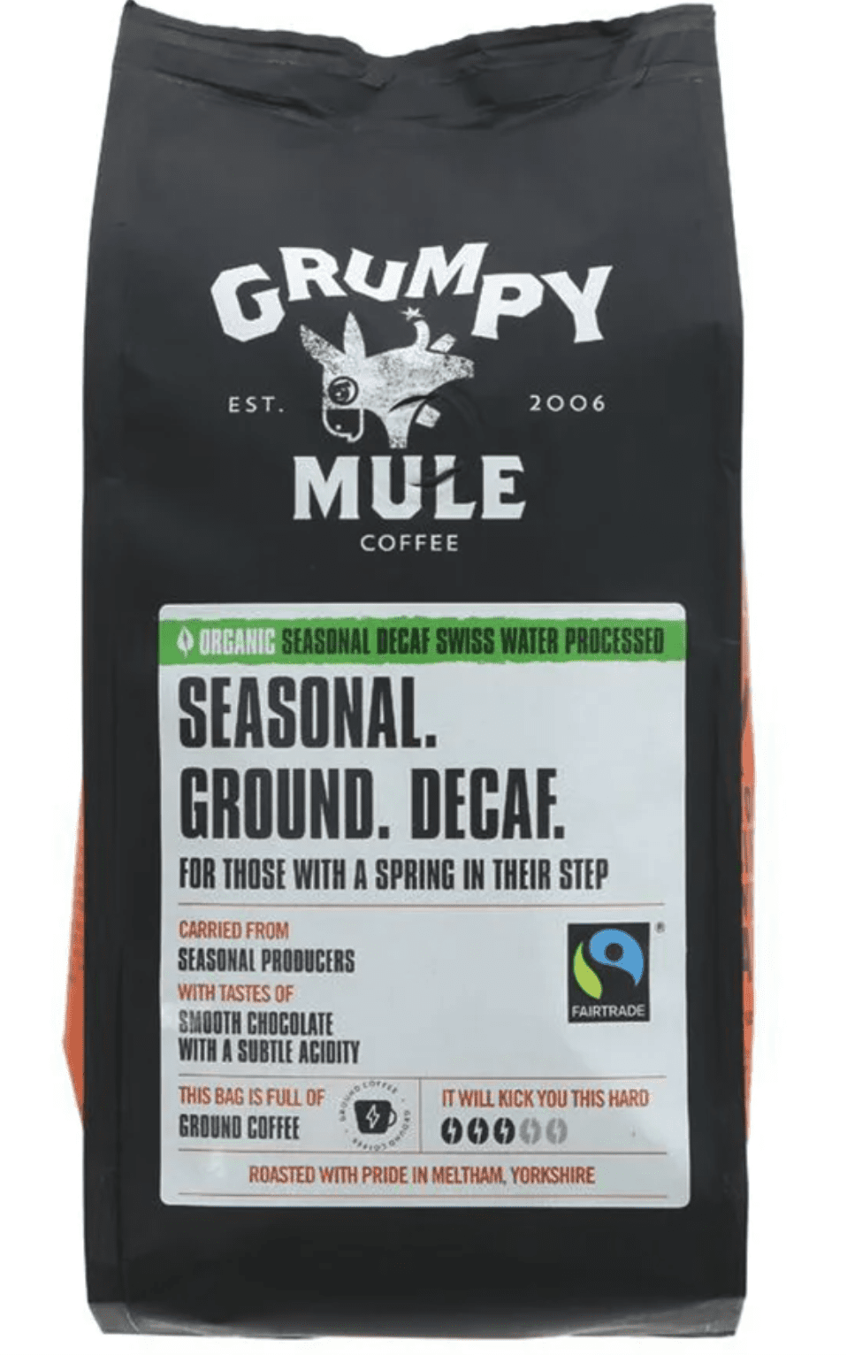 Grumpy Mule - BIO mletá káva bez kofeinu Arabica, 227 g