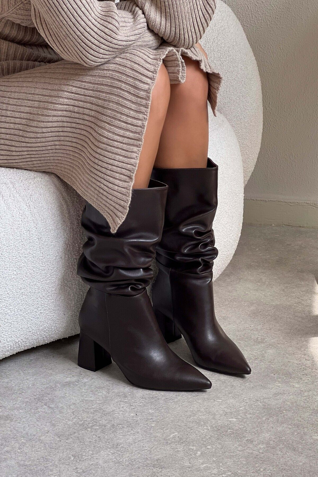 NİŞANTAŞI SHOES Janelle Brown Matte Gaiter Pointed Toe Women's Heeled Boots