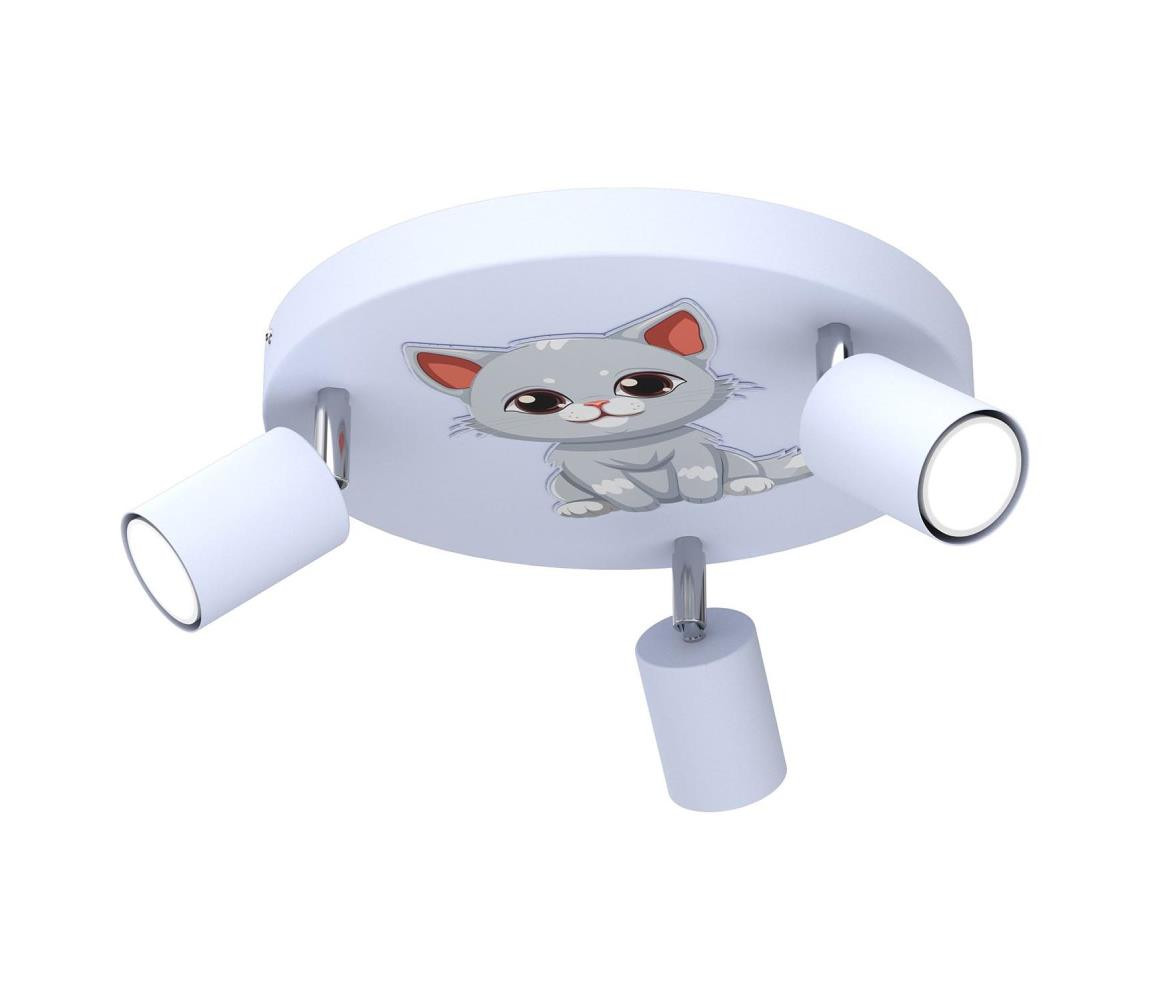 Dětské bodové svítidlo FUN 3xGU10/8W/230V modrá/kočka