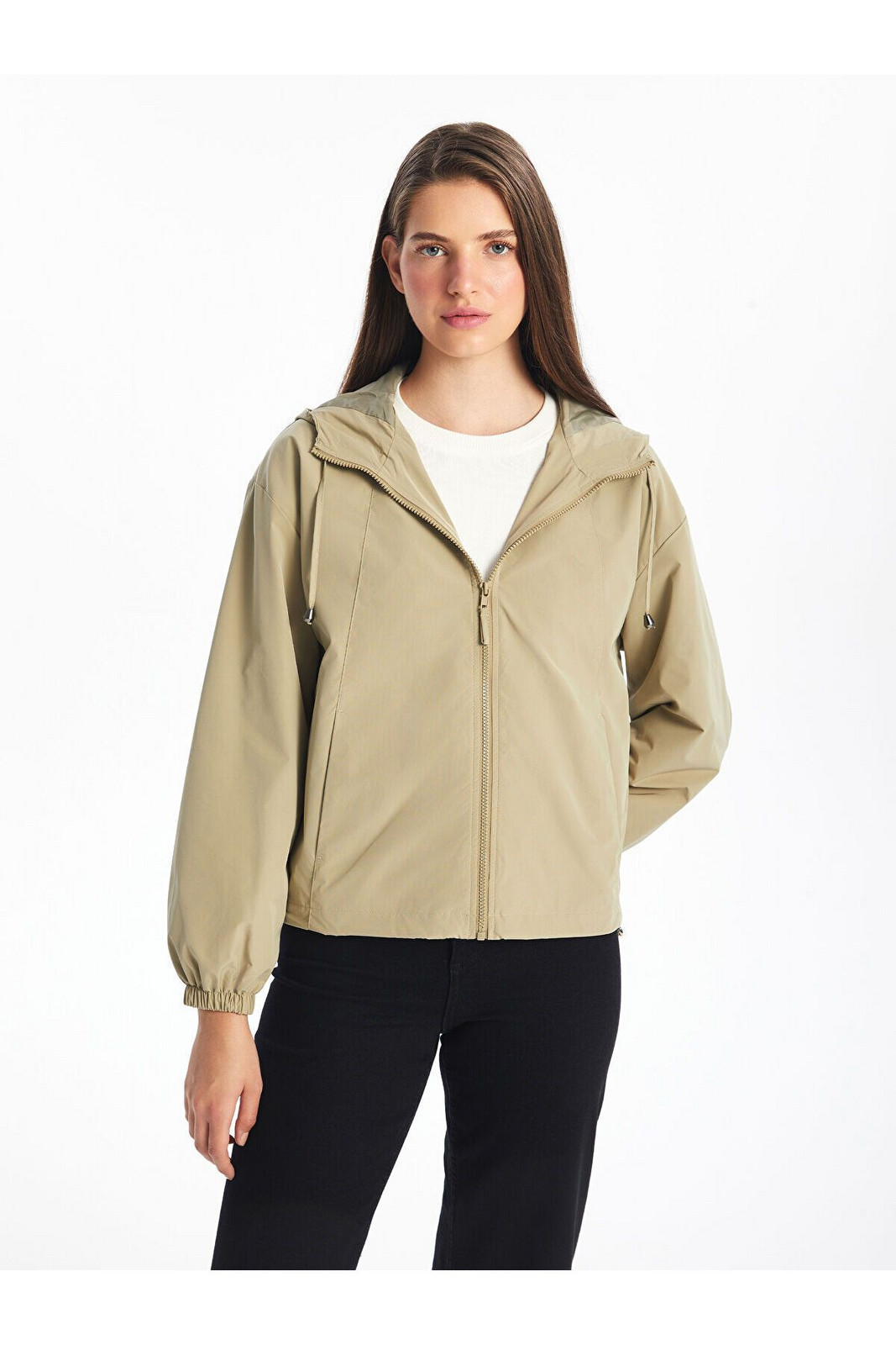 LC Waikiki Lcw Women's Hooded Plain Raincoat