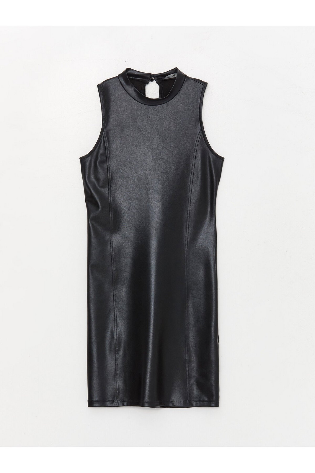 LC Waikiki Crew Neck Plain Leather Look Women's Dress