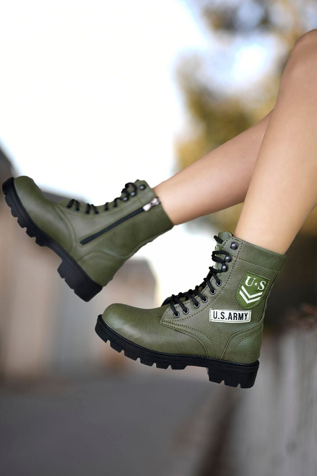 Riccon Khaki Unisex Biker Boots 0012538