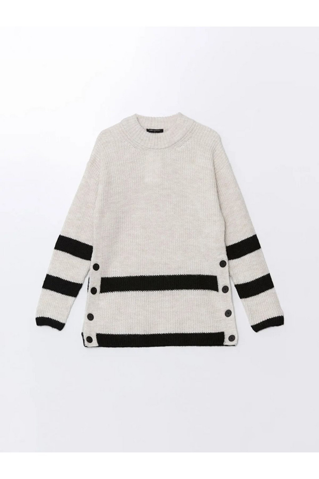 LC Waikiki LCW Comfort Ecru Crew Neck Striped Women's Knitwear Tunic