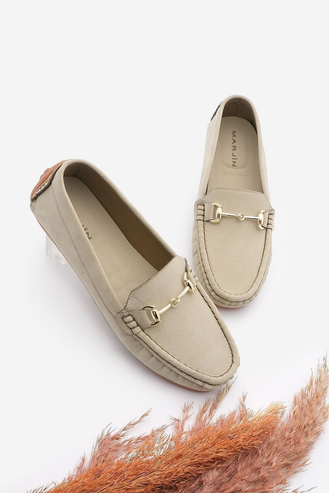 Marjin Women's Comfort Buckle Loafer with Saddler Detail Elos Beige