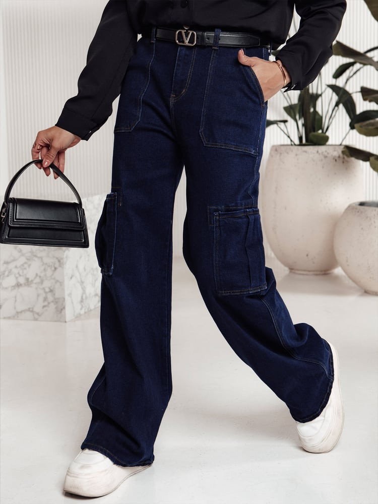 Spodnie damskie FITZONE jeansowe cargo ciemnoniebieskie Dstreet