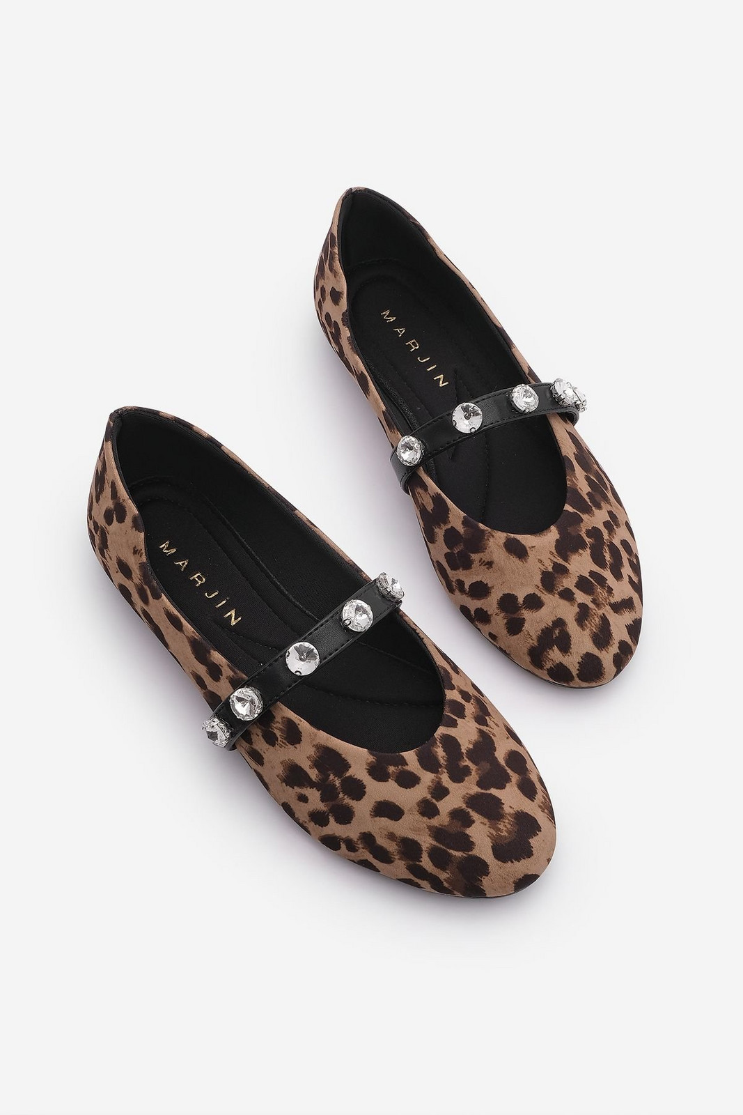 Marjin Women's Banded Stone Leopard Patterned Ballerinas Kiyas Leopard