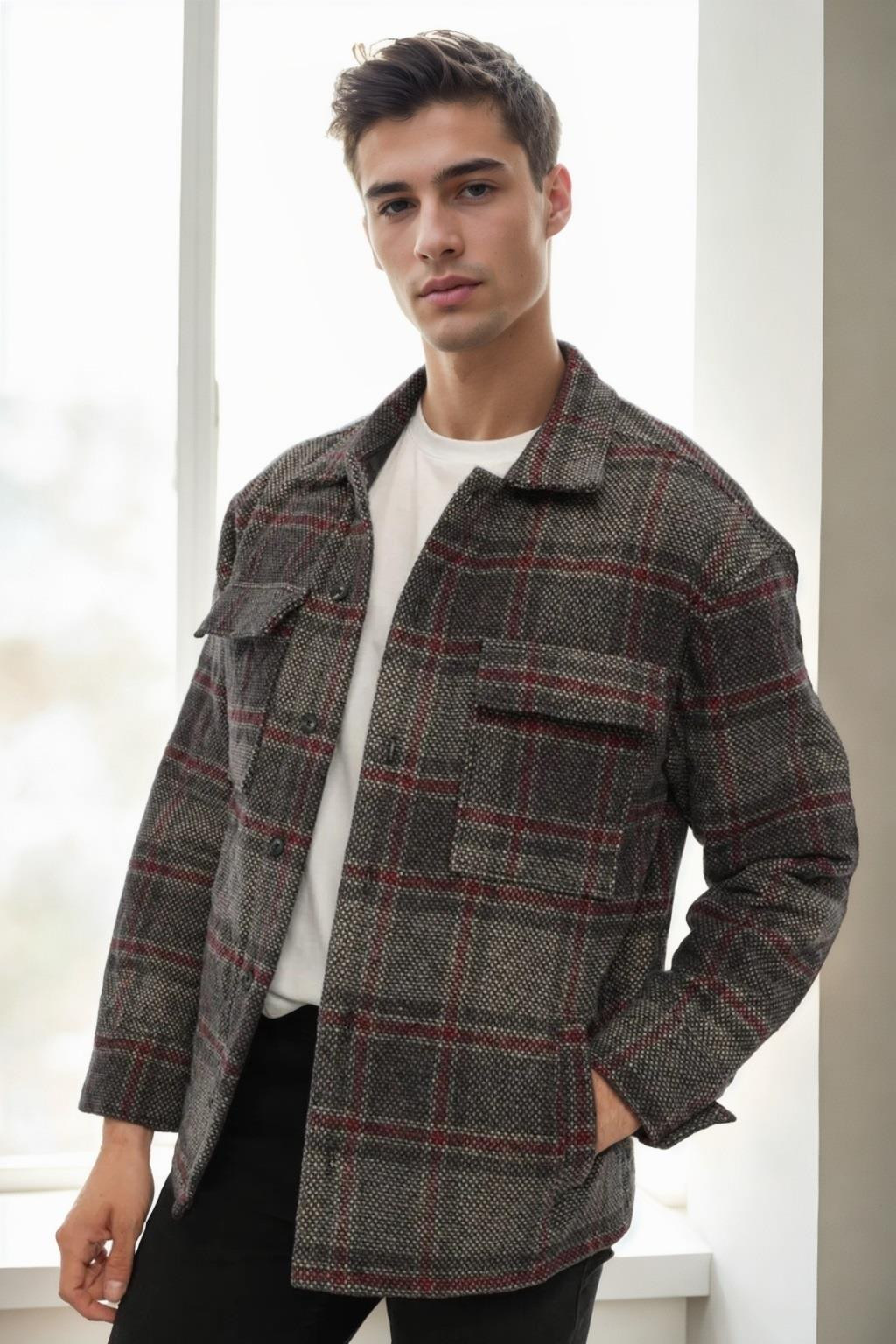 26796 Dewberry Checked Quilted Mens Jacket-SMOKED