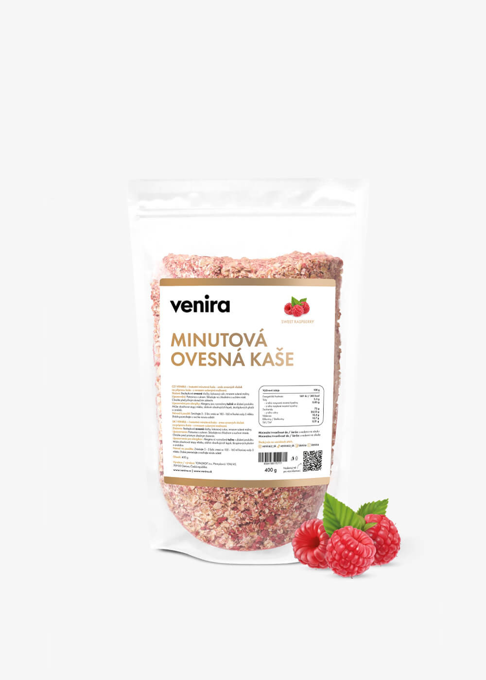 VENIRA minutová instantní ovesná kaše, sweet raspberry, 400 g