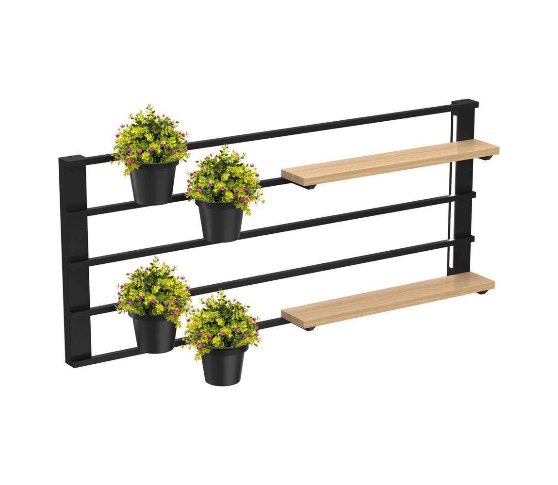 Nástěnná police s květináči a LED osvětlením SHELF 50x118 cm černá/béžová