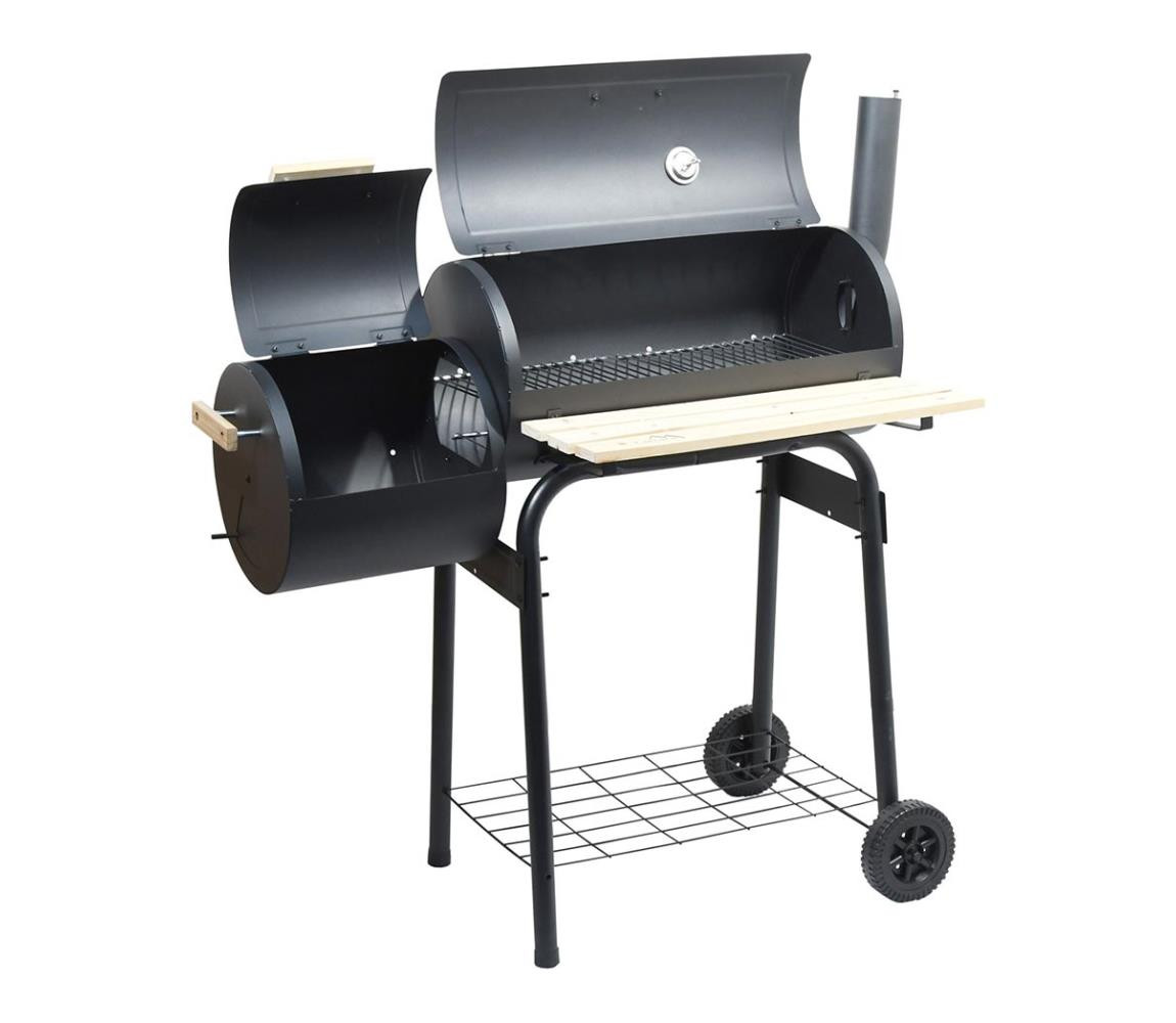 Gril na dřevěné uhlí s udírnou černá/dřevo