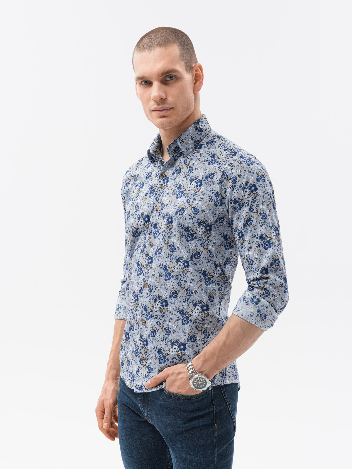 Ombre Clothing Men's slim shirt with long sleeves