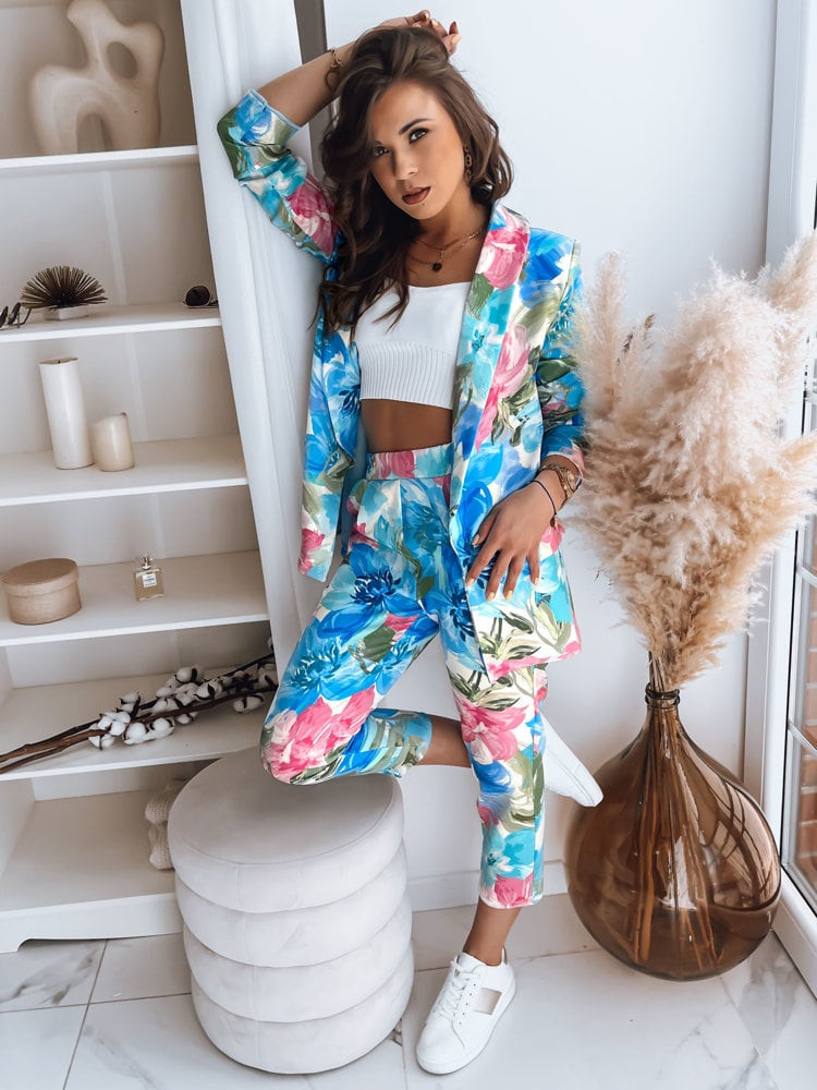 Dámské kalhoty casual FLOWER GARDEN Barva tyrkysová DSTREET