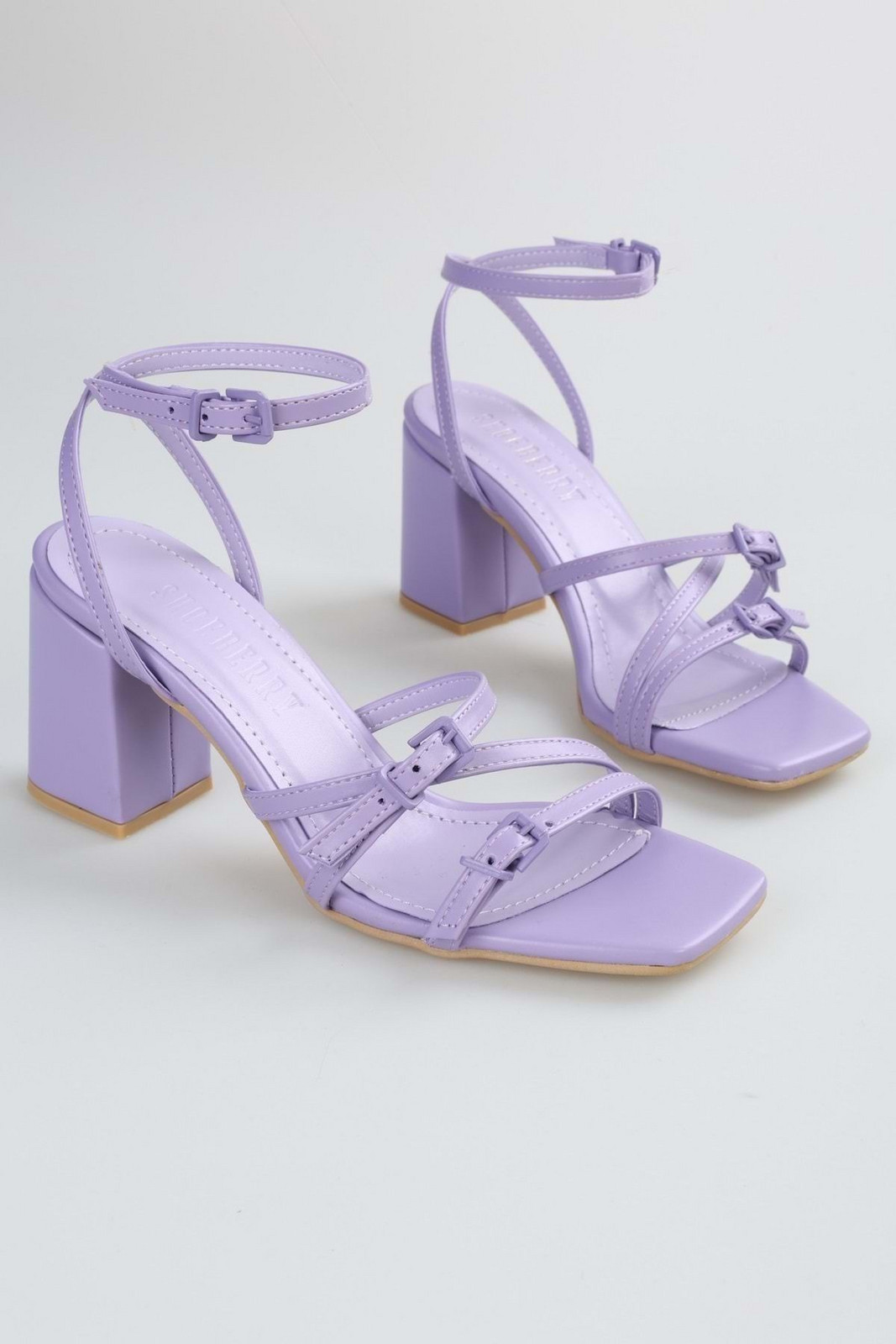 Shoeberry Women's Boyze Lilac Belt Buckle Heeled Shoes