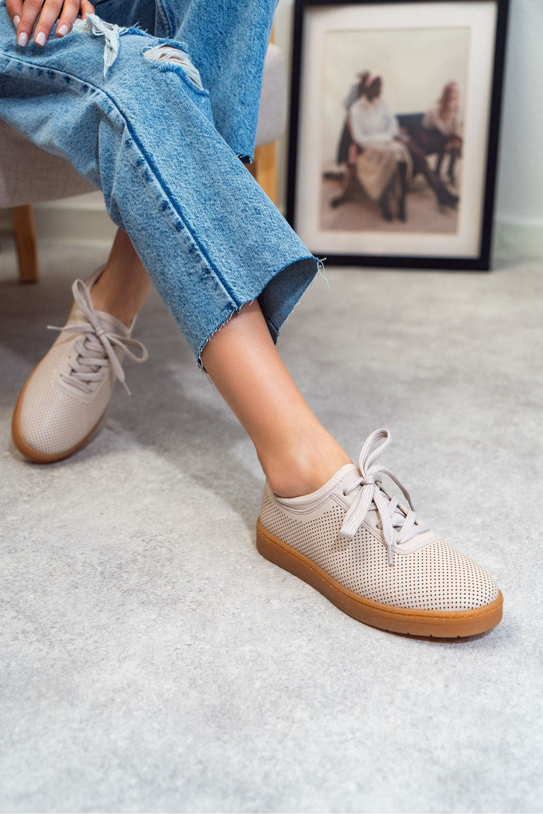 NİŞANTAŞI SHOES Venice Beige Matte Flat Sole Lace-Up Women's Sneakers