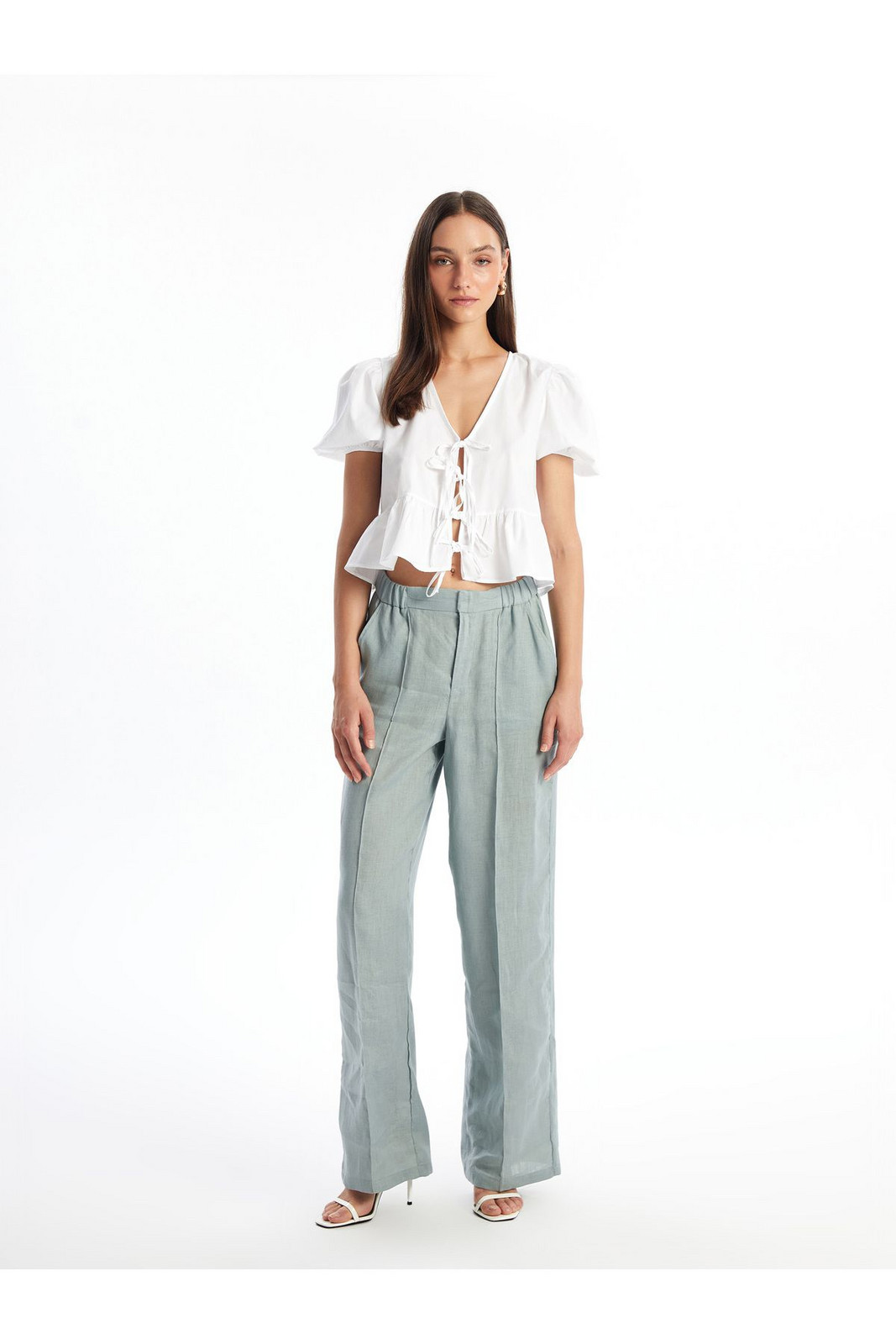 LC Waikiki Comfortable Fit Straight Linen Women's Trousers with Elastic Waist