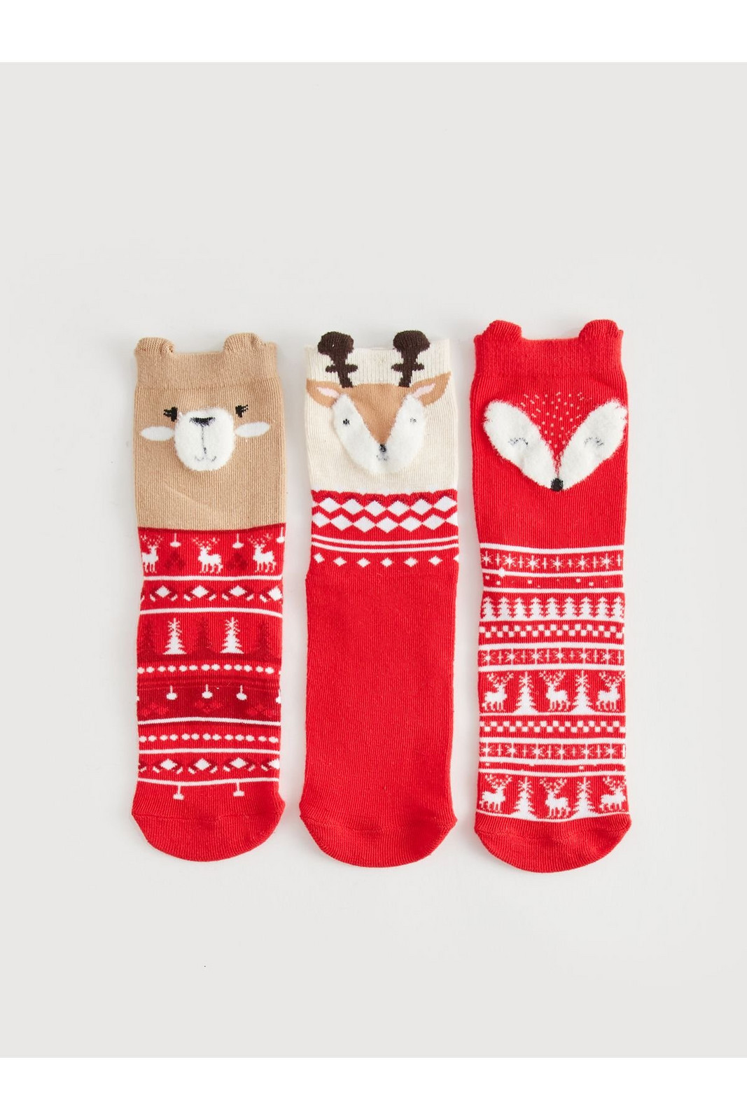 LC Waikiki 3-Piece Christmas Themed Girls' Crew Neck Socks