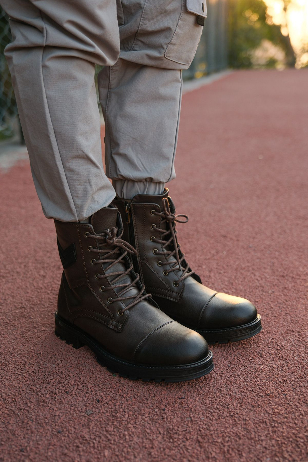 Riccon Brown Skin Men's Combat Boots 0012347