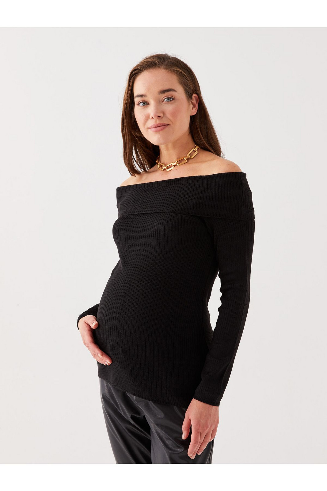 LC Waikiki Boat Neck Plain Long Sleeve Maternity Knitwear Sweater