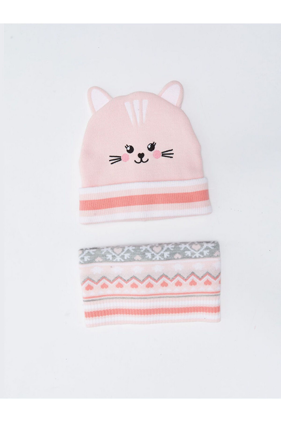 LC Waikiki Cat Embroidered Girls Knitted Beanie and Neck Warmer 2-Pack