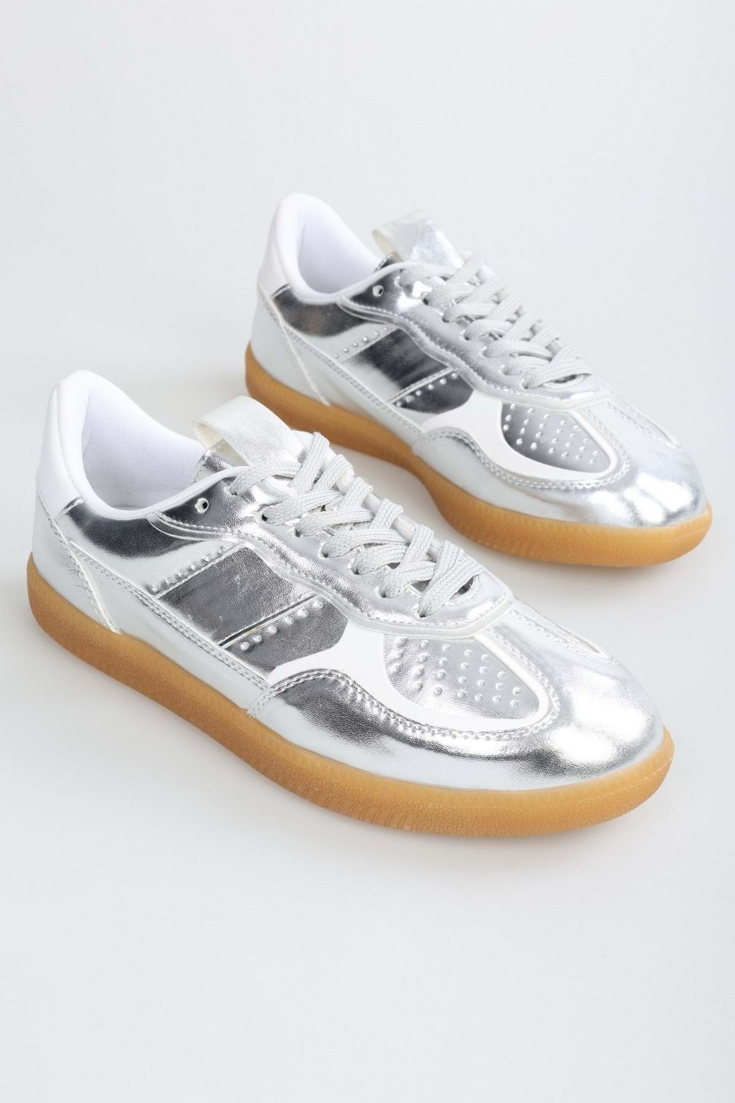 Shoeberry Women's Alohant Silver Shiny Casual Sports Sneaker