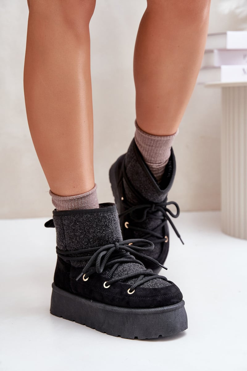 Sněhule s vázáním na platformě černé Mavora