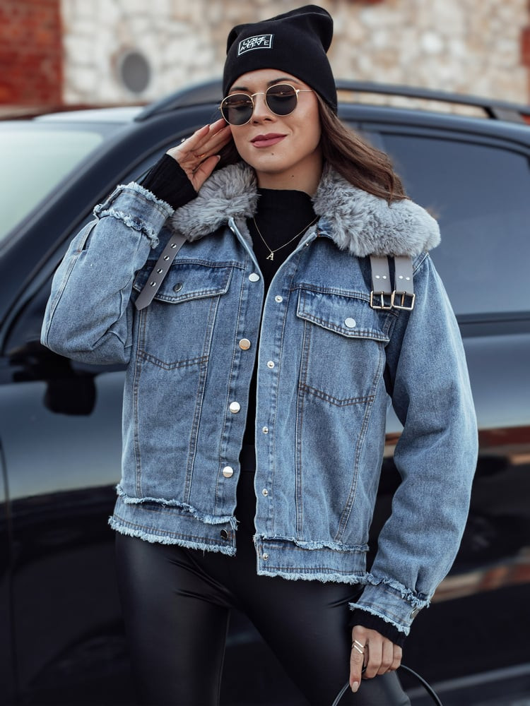 Kurtka damska FURDENIM jeansowa z futerkiem jasnoniebieska Dstreet