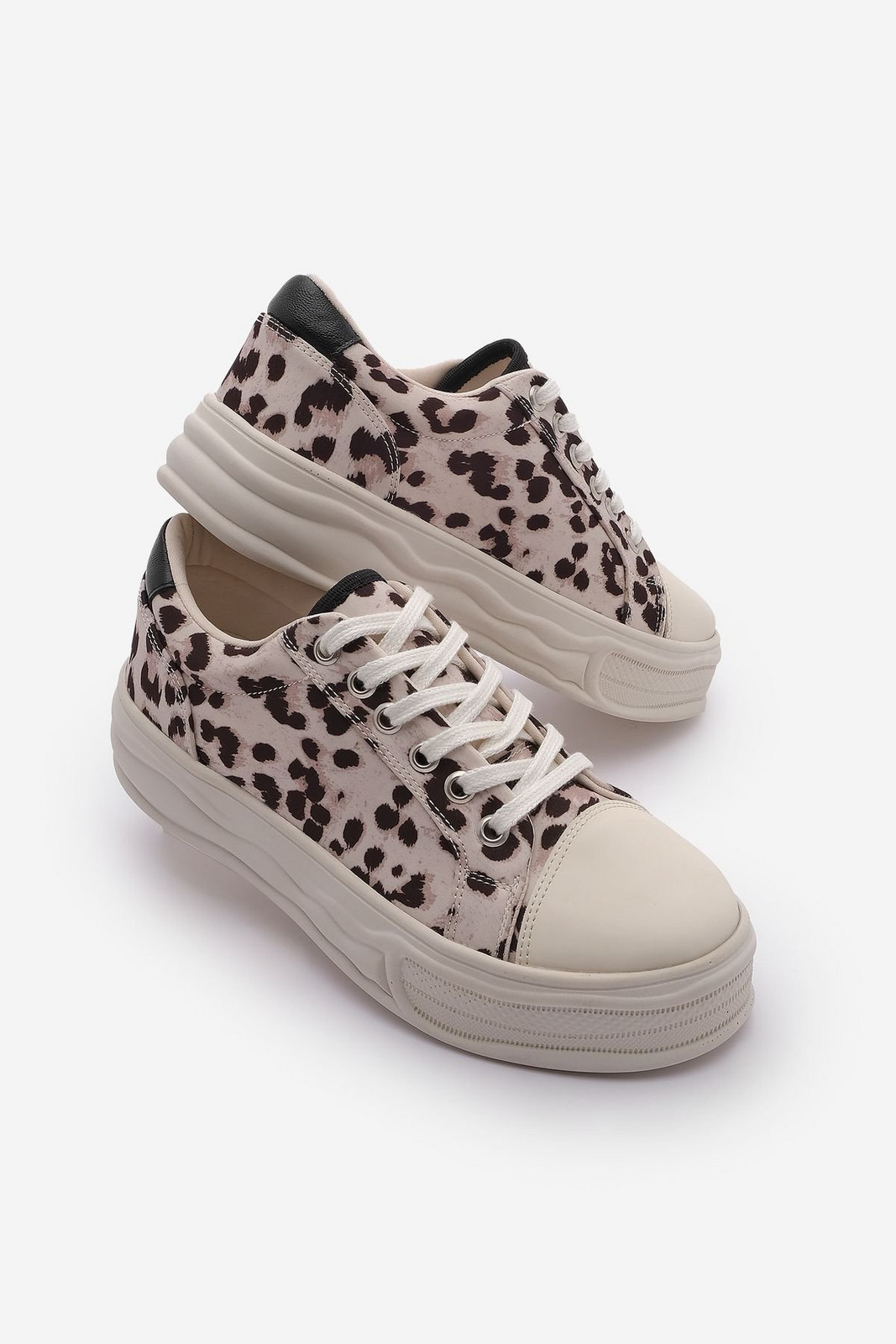 Marjin Women's Sneaker Thick Sole Leopard Sports Shoes Larka Beige Leopard