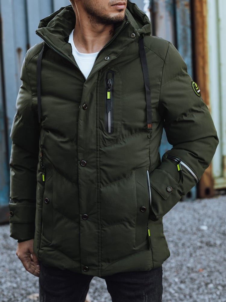 Kurtka zimowa męska pikowana z kapturem zielona Dstreet