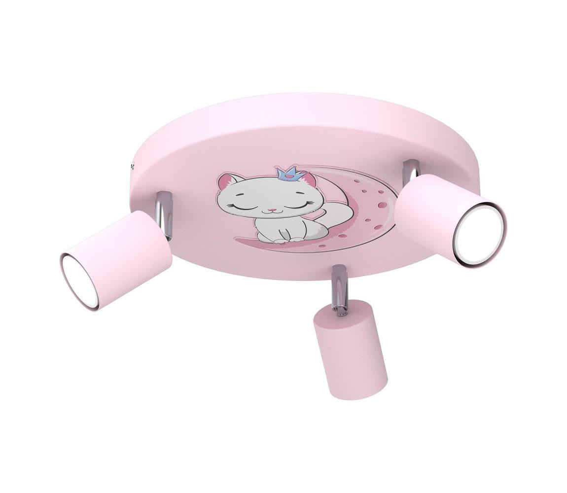Dětské bodové svítidlo FUN 3xGU10/8W/230V růžová/kočka