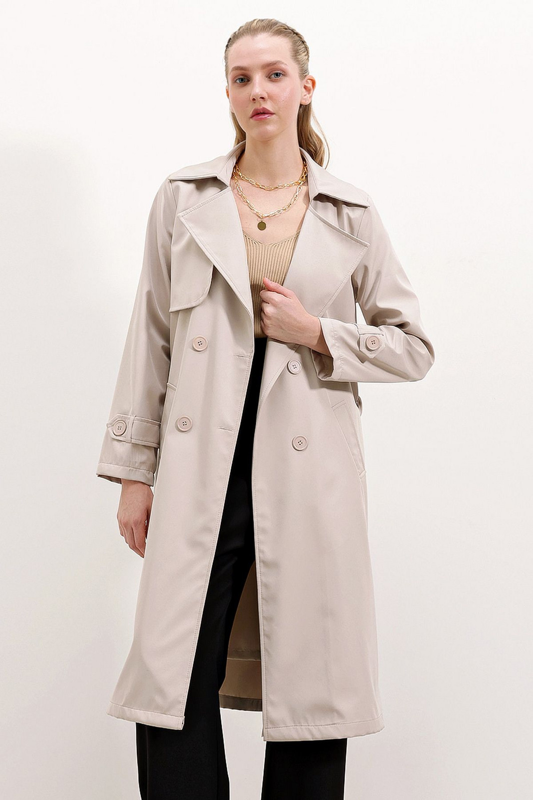 Bigdart 5918 Double Breasted Collar Trench Coat - Beige