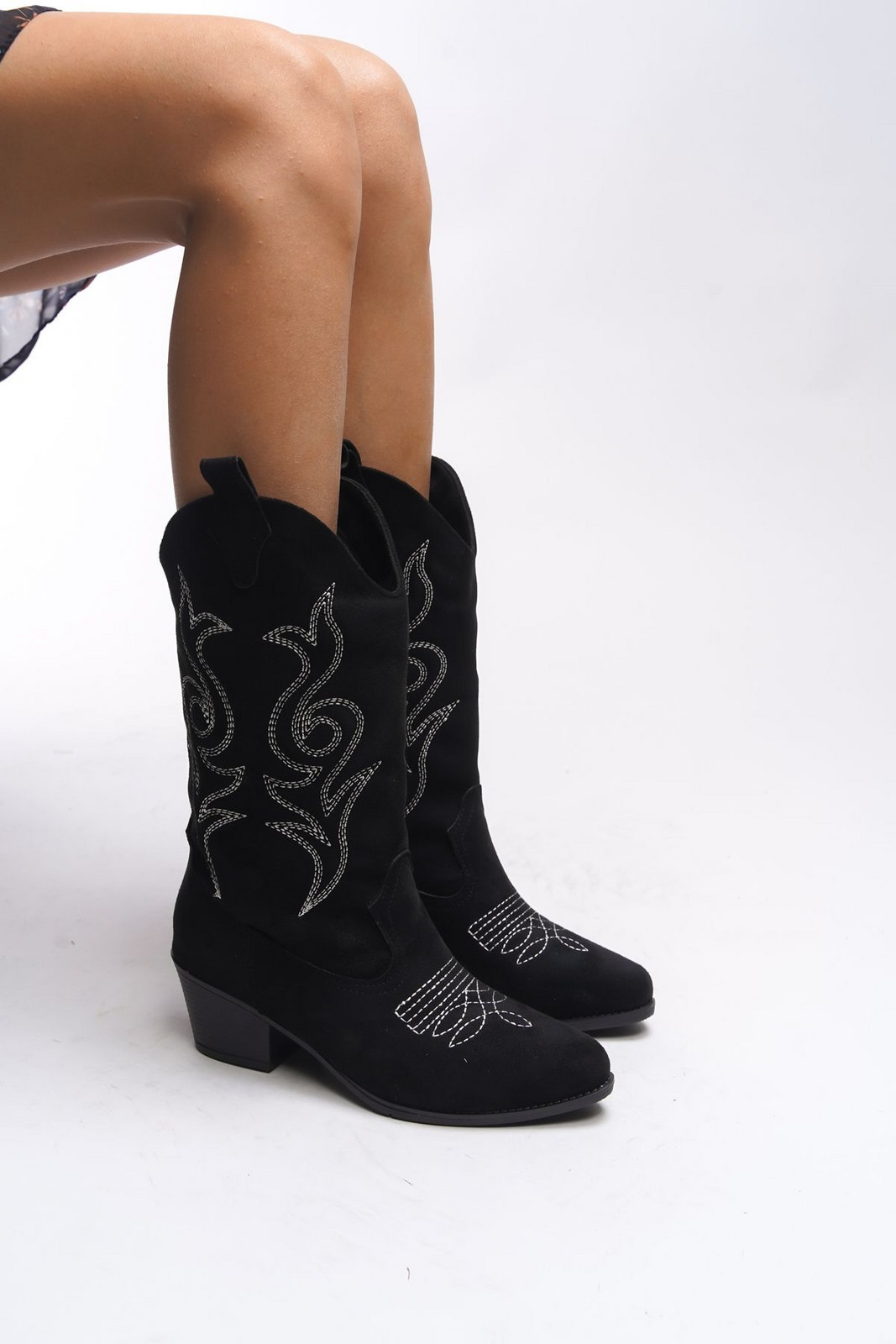 Riccon Beicilia Women's Embroidered Western Boots 001288 Black Suede