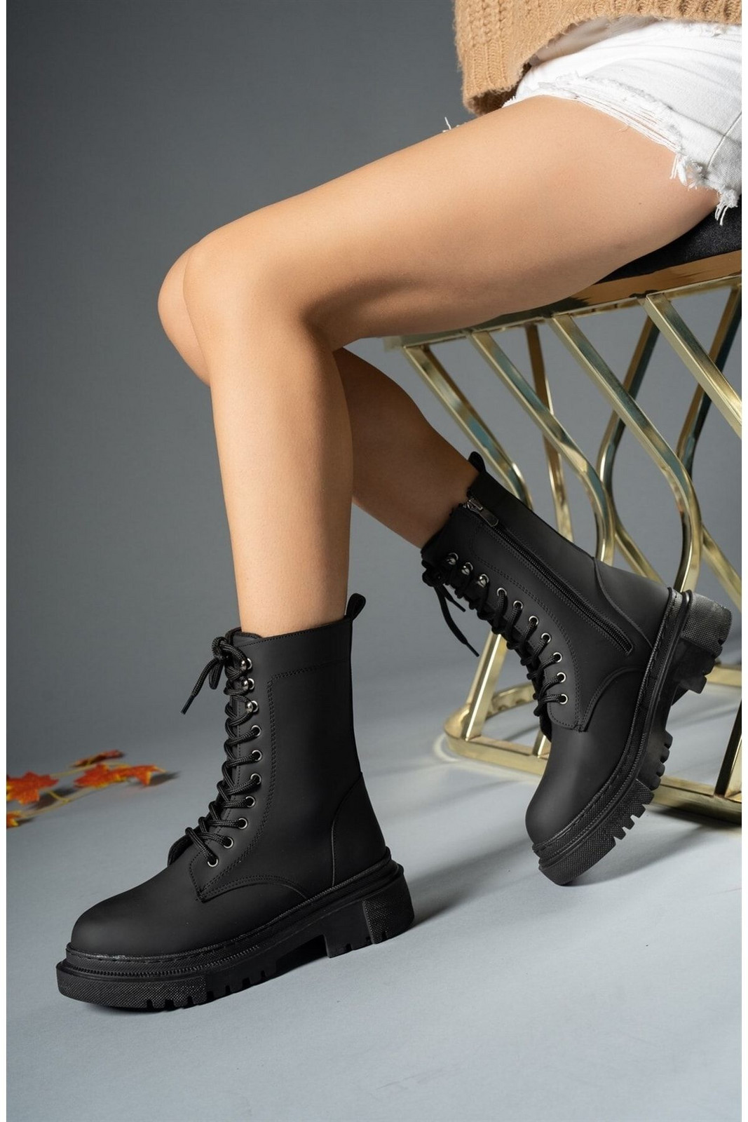 Riccon Extra Matte Black Women's Combat Boots 0012310