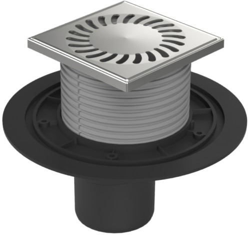 Chuděj Podlahová vpust spodní DN75, mřížka 125x125 mm nerez SUN (Gule spodní DN75 s nerez mřížkou)