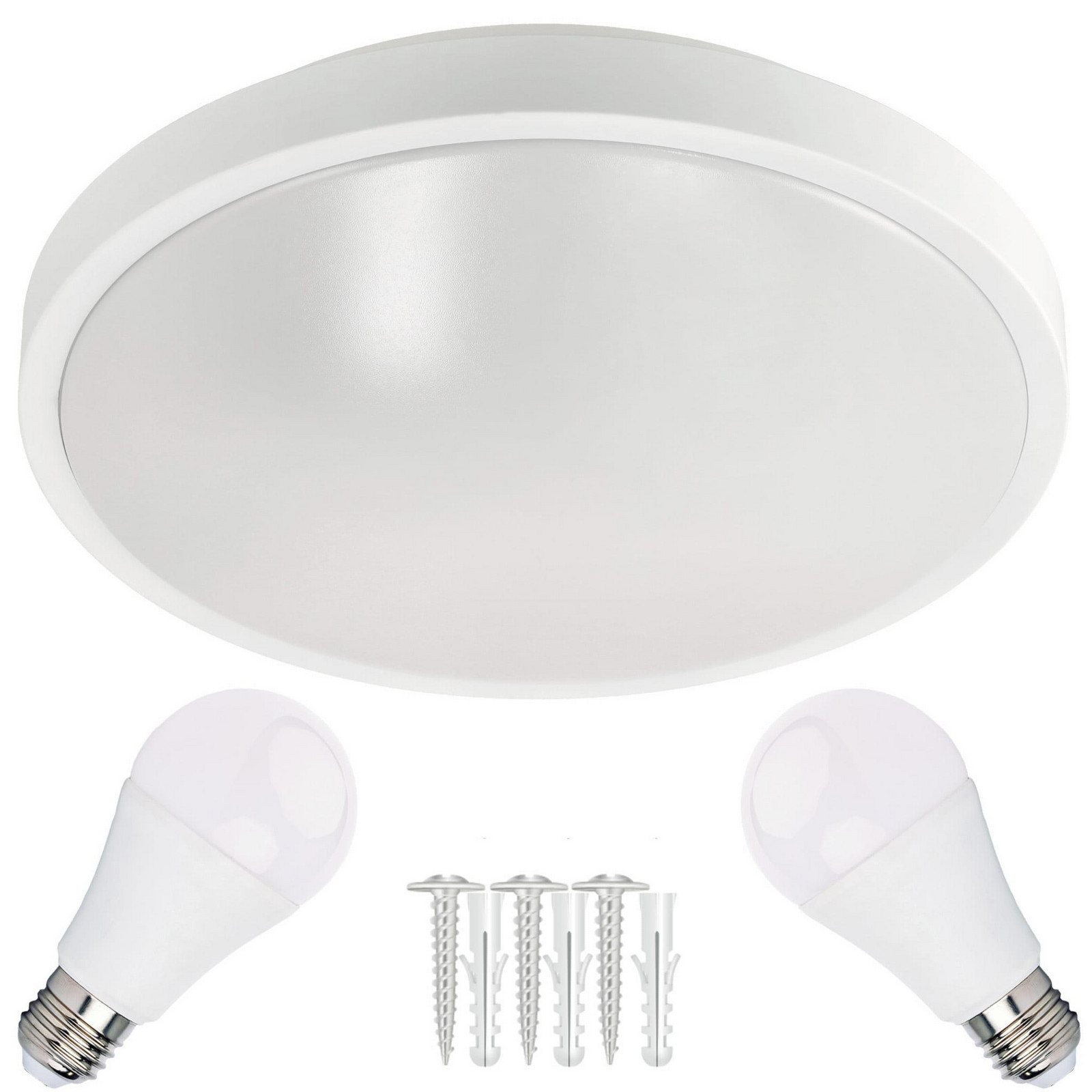 Berge LED stropní svítidlo 2xE27 kulatá bílá + 2x E27 10W neutrální bílá žárovka EC20443-2XEP0113