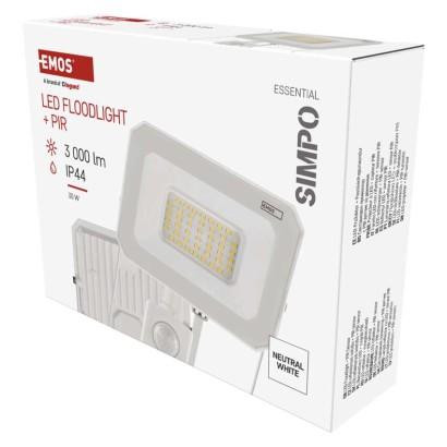 Emos LED reflektor SIMPO, 30W, PIR, neutrální bílá ZS2333W